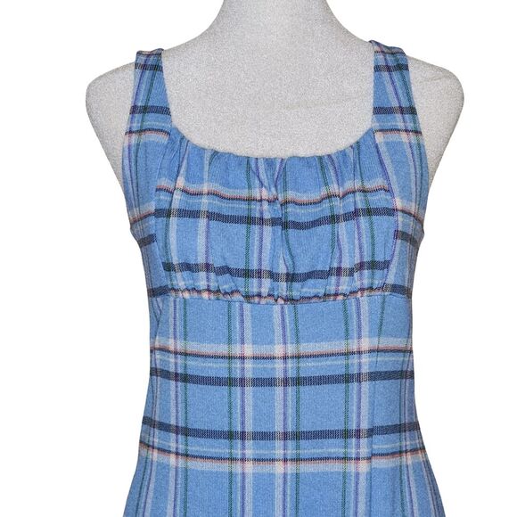 Live to Be Spoiled Midi Dress Empire Waist Ruched Top Blue Plaid Junior's Large - Picture 2 of 11